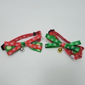 2 pcs Cat Dog Collar Christmas Holiday Winter Snow Flake Green Red Bell Buckle